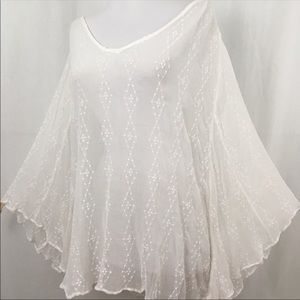 Chico’s Eva Embroidered White Sheer Poncho L/XL